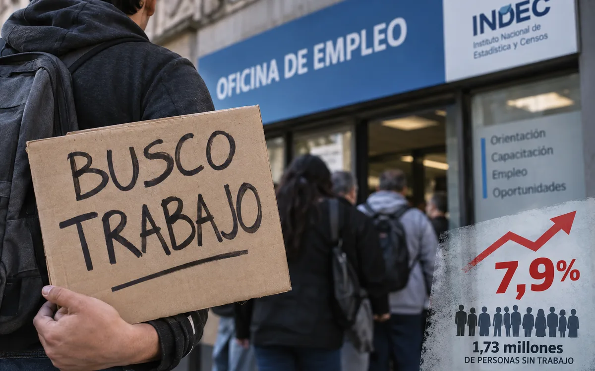 El desempleo volvió a subir en Argentina: alcanzó el 7,9% y afecta a 1,73 millones de personas.,