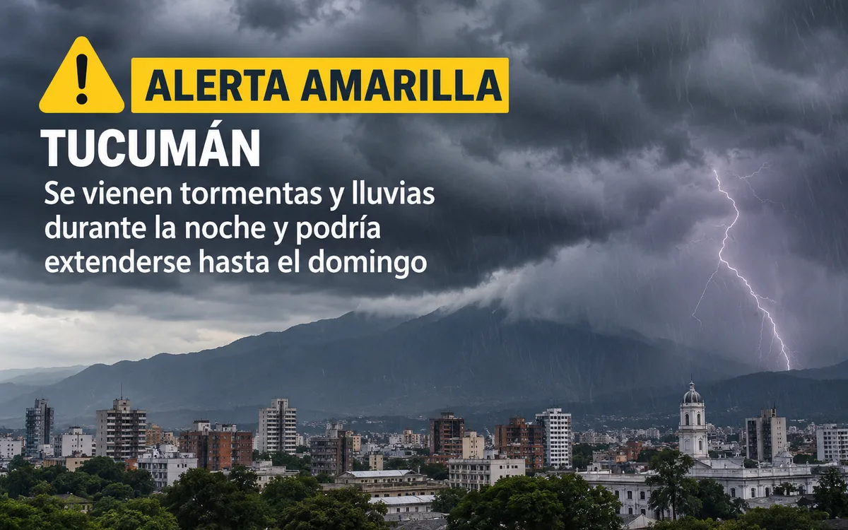 Alerta meteorológica en Tucumán: se esperan tormentas esta noche y durante la madrugada.